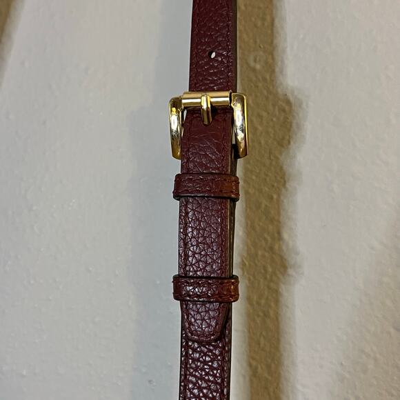 Michael Kors Frankie Pebbled Leather Bucket Shoulder Bag Chain Burgundy Gold - Picture 4 of 10